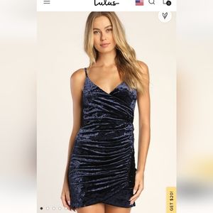 Lulu's Glow Up Girl Crushed Velvet Ruched NWT Navy Blue Bodycon Mini Dress Med